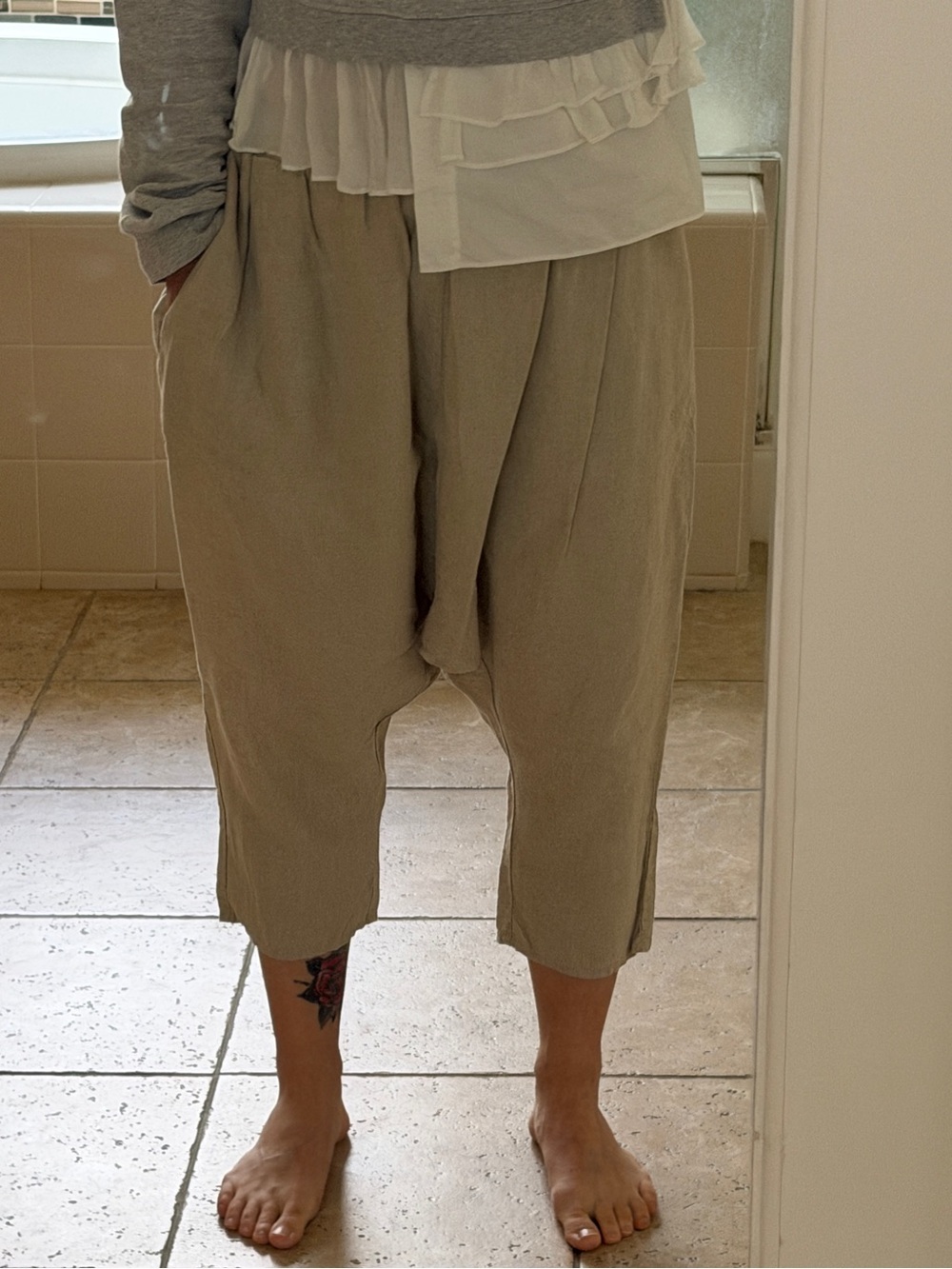 Brand New Japanese Brand Linen Drop-Crotch Pants - One Size (Fits S/M)